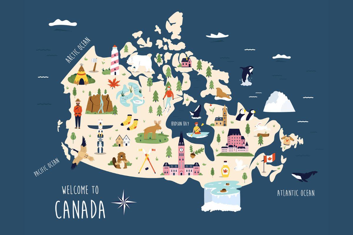 Un mapa de Canadá para la guía de viaje a Canadá.