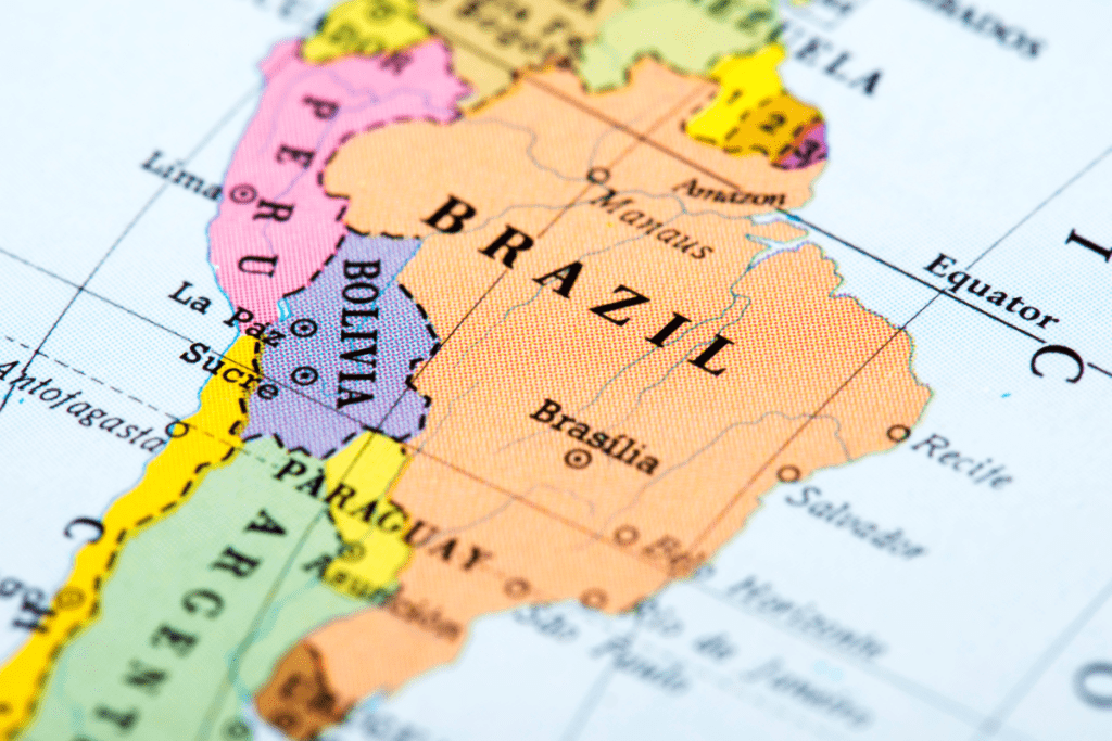 Brazil travel guide map showing Brazil's location in South America