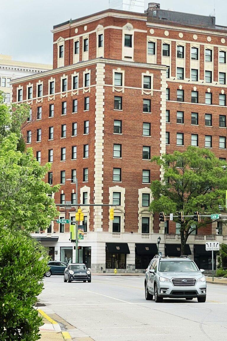Historic brick exterior of the Read House hotel at MLK Boulevard and Carter Street in downtown Chattanooga